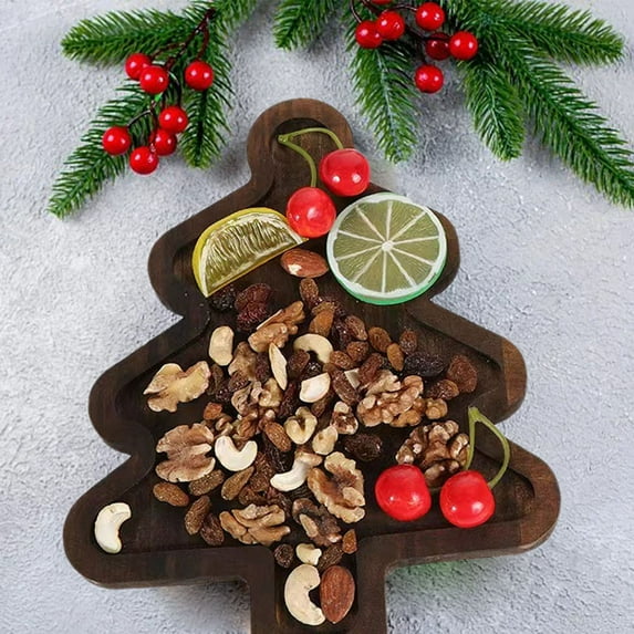KOYPTL Christmas Wood Serving Platters Xmas Tree Shape Wooden Appetizer Tray Serving Tray Food Storage Containers for Christmas Holiday Party Supplies Candy Dish Fruit Nuts Desserts Container