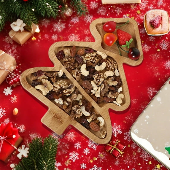 KOYPTL Christmas Wood Serving Platters Xmas Tree Shape Wooden Appetizer Tray Serving Tray Food Storage Containers for Christmas Holiday Party Supplies Candy Dish Fruit Nuts Desserts Container