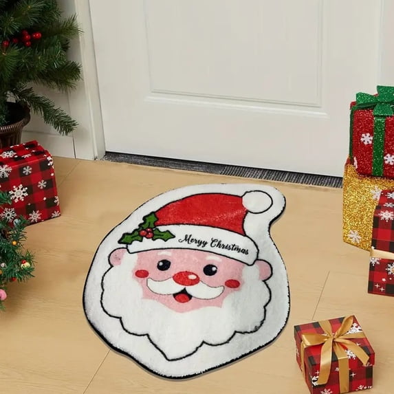 KOYPTL Christmas Wool Spinning Decoration Doormat-32"x20",Santa Claus Shaped Shower Welcome Mat,Nonslip Absorbent Washable Bathroom Rug for Front Door Bedroom Floor Tub Kitchen Fireplace Hearth