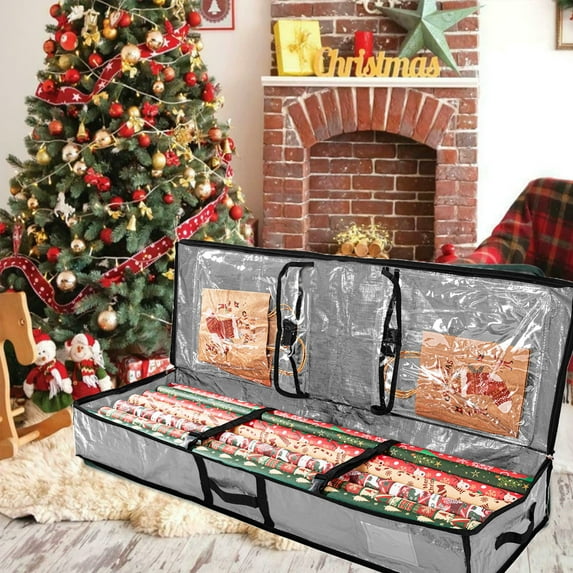KOYPTL Christmas Wrapping Paper Storage Bag Large Capacity Underbed Storage Bag Gift Wrap Storage Container&Organizer Waterproof Holiday Accessories Storage Box for Storing Rolls Ribbons Bows