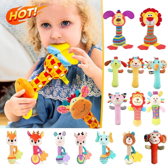 KOYPTL Clearance Soft Baby Rattle Toys for 0-6 6-12 Months, Infant Stuffed Animal Rattles Shaker,Newborn Handbell Grab Doll Sensory Toys for Toddlers 0-1-2 Years Old