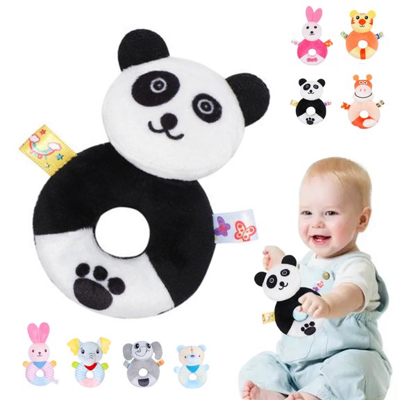 KOYPTL Hand Shaking Circles Rattle for Baby Teether,Soft Stuffed Panda Doll with Sound,Sensory Shaker for Newborn 0-6-12 Months,Learning Soothing Toys for Travel,Gift for Christmas Birthday Shower