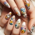 thumbnail image 1 of Colorfull Flowers Press on Nails,Medium Almond Fake Nails,Acrylic Glossy Glue on Nails,Removable Winter Spring Xmas False Nails for Girls Valentine Easter Holiday Daily Appointment Wear 24pcs, 1 of 5