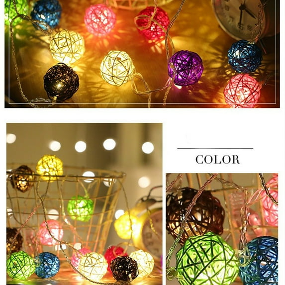 KOYPTL Colorfull Rattan Ball String Lights,Battery Operated Fairy Lights Lantern Lights for Bedroom Party Home Wall Hanging Ornaments Night Lights & Holiday Indoor Christmas Thanksgiving Decorations