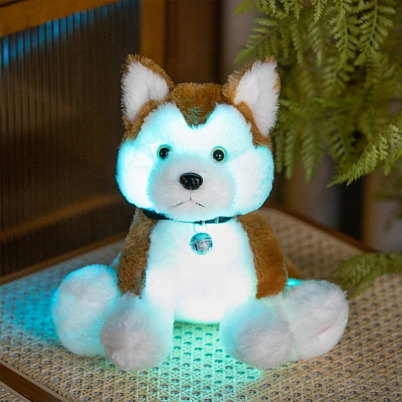 KOYPTL Cute Dog Plush Toys with Warm LED Lights for 3 4 5+Boys and Girls,Plushies Stuffed Animals Toy Sleeping Toys Emotional Support Interactive Toy Birthday Christmas Gifts for Kids 3+,(No Bell)