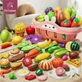 thumbnail image 1 of KOYPTL Cutting Play Food Toys For Kids2+,Pretend Play Kitchen Accessories with Fake Fruits Vegetables Set Basket Plastic Board And Knife,Birthday Christmas Gifts Education Toy For Toddler Children 3+, 1 of 6