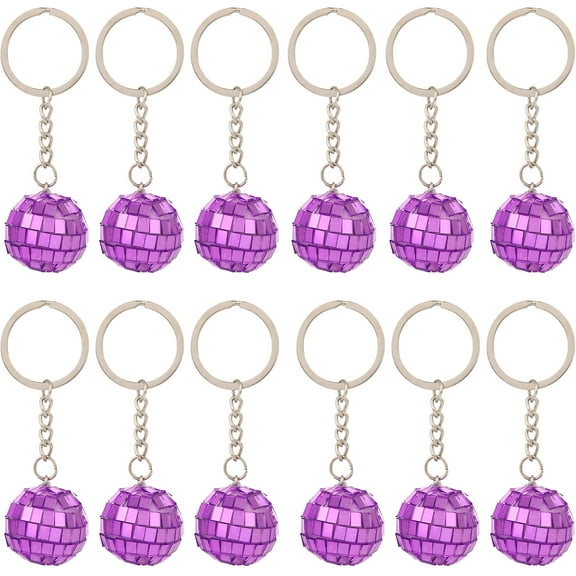 KOYPTL Disco Ball Keychain,Mini Christmas Balls Ornaments,12 Pcs Christmas Tree Disco Mirror Balls For Party Favors Halloween Christmas Party Decorations（2.5cm Purple)