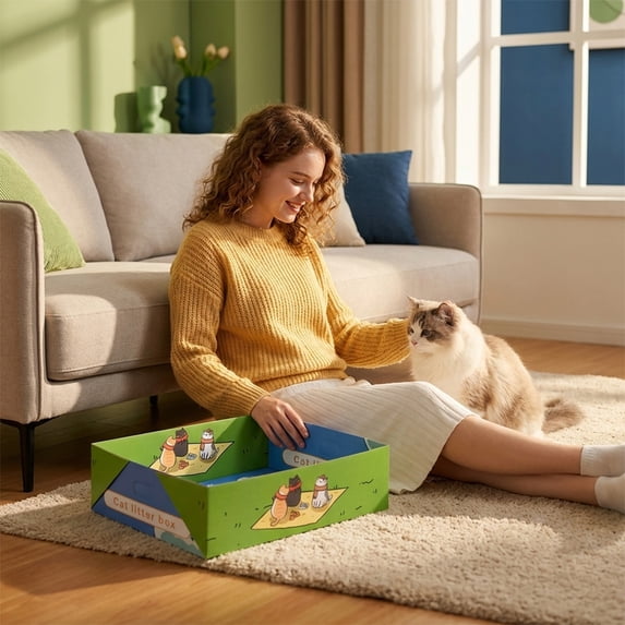 KOYPTL Disposable Cat Litter Box Paper Foldable Large Size L Portable Travel and Emergency Use