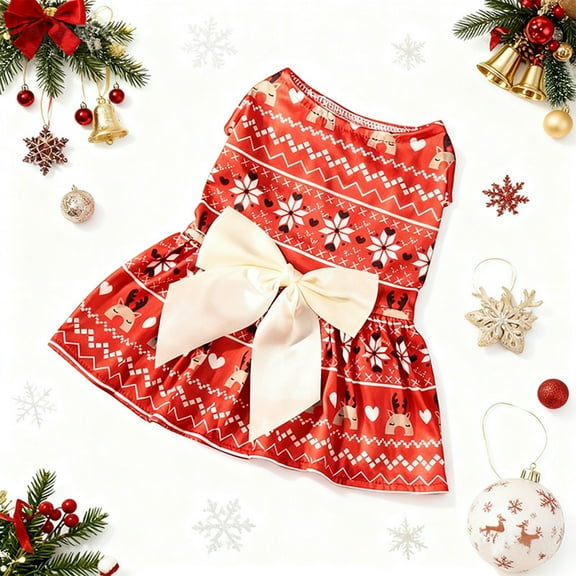 KOYPTL Dog Christmas Dress with Santa Claus Pattern,Christmas Costumes Pet Dress Puppy Clothes with Bowtie Outfit for Small Dogs Cats Puppy Christmas Stocking Stuffers Holiday Birthday Gift