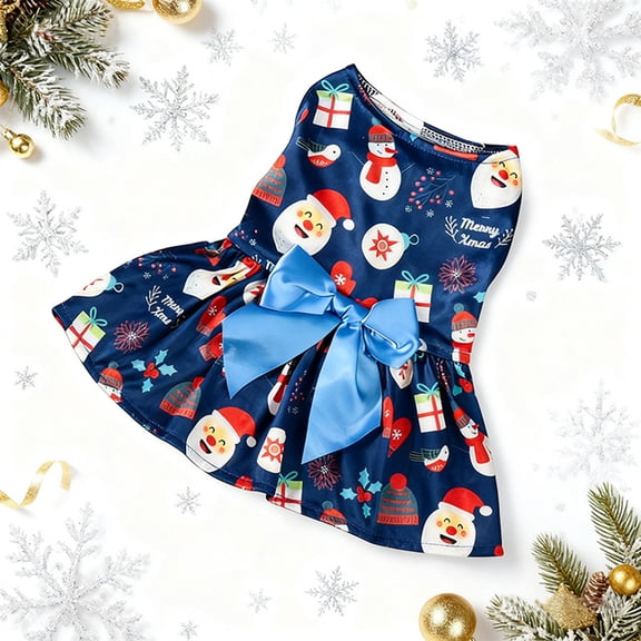 KOYPTL Dog Christmas Dress with Santa Claus Pattern,Christmas Costumes Pet Dress Puppy Clothes with Bowtie Outfit for Small Dogs Cats Puppy Christmas Stocking Stuffers Holiday Birthday Gift