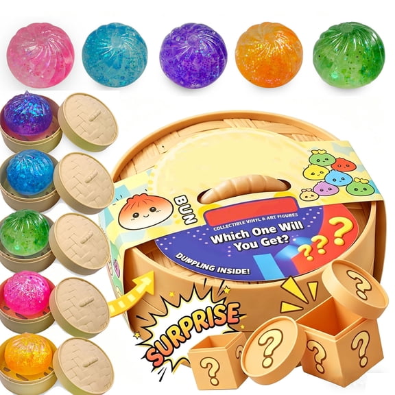 KOYPTL Dumpling Squishies Toys Glitter Dumpling Colorful Dumplings Stress Balls Fidget Sensory Toys Squeeze Dough Ball Stress Relief Hand Toys with Food Steamer Stretchy Desk Toys Random Color 1pc