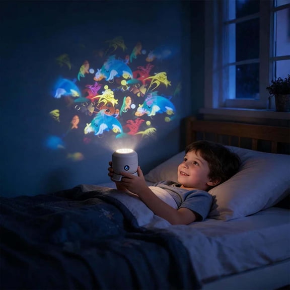 KOYPTL Dynamic Rotating LED Projector Night Light,Underwater Sea Animal Snowflakes Projection Lamp USB Rechargeable Adjustable Light Gift for Bedroom,Birthday,Christmas,Nursery Room Decor (Dolphi)