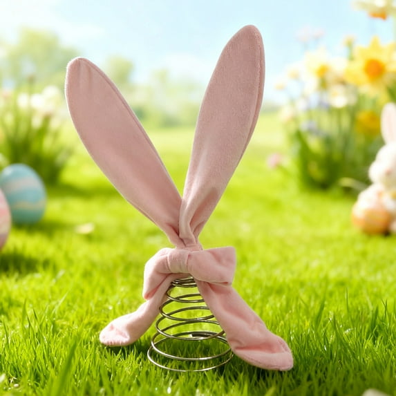 KOYPTL Easter Bunny Ears Tree Topper Decorations,Metal Base Adorable Rabbit Ears with Bowknot Ornaments for Top Decor,Easter Bunny Ear Miniature Tree Topper Ornaments for Spring Holiday Home Supplies