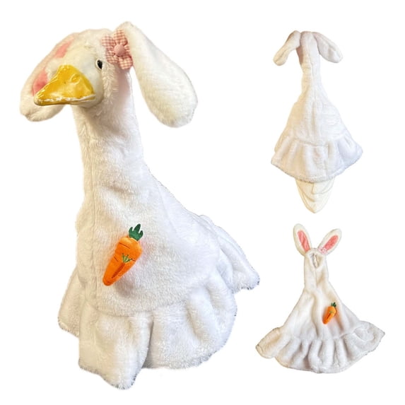 KOYPTL Easter Decorations for Home Decor 12 Inch Gooses Outfit Clothes Cute Rabbit Goose Skirt Costume for Spring Outdoor Yard Lawn Patio Decor White