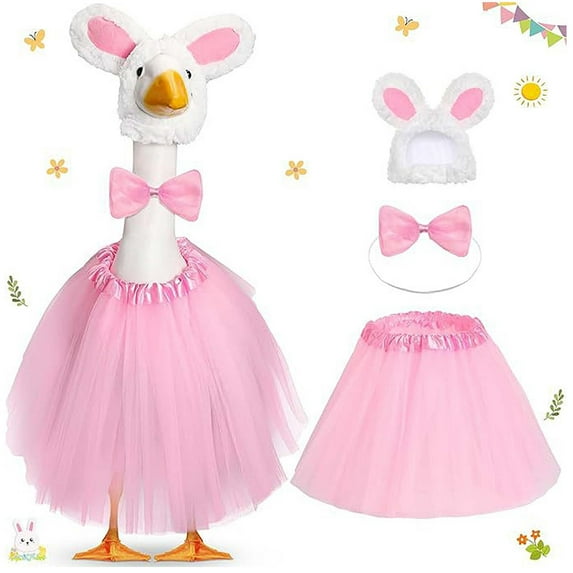KOYPTL Easter Decorations for Home Decor 12 Inch Gooses Outfit Clothes Cute Rabbit Goose Skirt Costume for Spring Outdoor Yard Lawn Patio Decor White