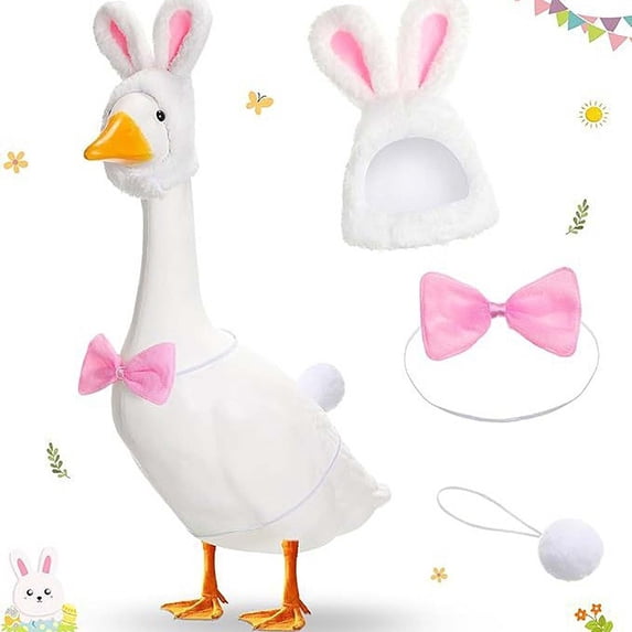 KOYPTL Easter Decorations for Home Decor 12 Inch Gooses Outfit Clothes Cute Rabbit Goose Skirt Costume for Spring Outdoor Yard Lawn Patio Decor White