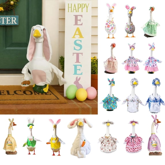 KOYPTL Porch Goose Outfits for 23 inch Cement & Plastic Goose Statue, Cute Bunny Egg Easte Themed Lawn Porch Goose Clothing for Patio Garden Yard Lawn Easter Decorations Outdoor, L