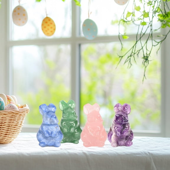 KOYPTL Easter Rabbit Figurine, 1.5 inch Mini Natural Gemstone Hand Carved Cute Bunny Figurine Healing Rabbit Statue Animal Carving for Home Office Decoration, Easter Gifts, Purple