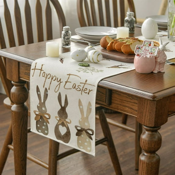 KOYPTL Easter Table Runner Flower Retro 13x108 inch Long, Cute Rabbit Pattern Table Runner, Easter Egg Table Runner for Holiday Celebration, Kitchen , Party, Dinning, Easter Decorations