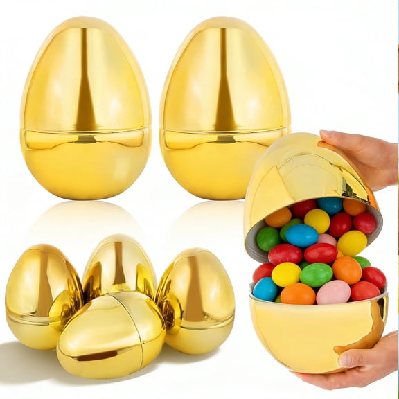 KOYPTL Extra Large Easter Egg - 10" Tall x 7" Golden Wide Empty Plastic Eggs for Hunt Games Party Favor Fillers Basket Stuffers Crafts Party Company Activities Gifts for Boys Girls(1pc)