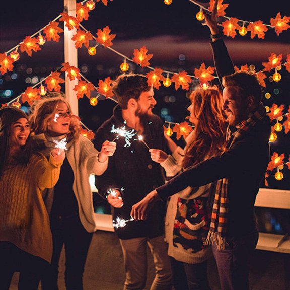 KOYPTL Fall Decor Lights 10FT 30LED Autumn Fairy Light Battery Operated Waterproof Hang Thanksgiving String Light for Indoor Outdoor,Maple Leaf Pumpkin Lights Ornament for Party Home Xmas Decor