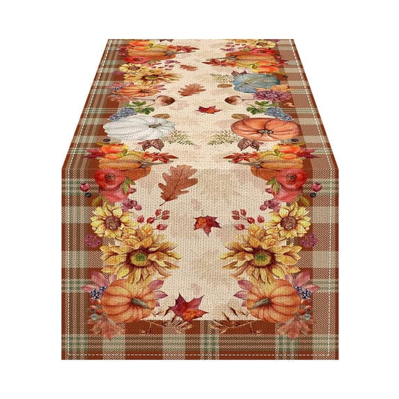 KOYPTL Fall Decorations Table Runner 13*72 Inch For Kitchen Dining Table,Thanksgiving Autumn Printed Sunflower Harvest Pumpkins Maple Leaf Water-Proof Washable Fabric Runner For Party Home Decoration