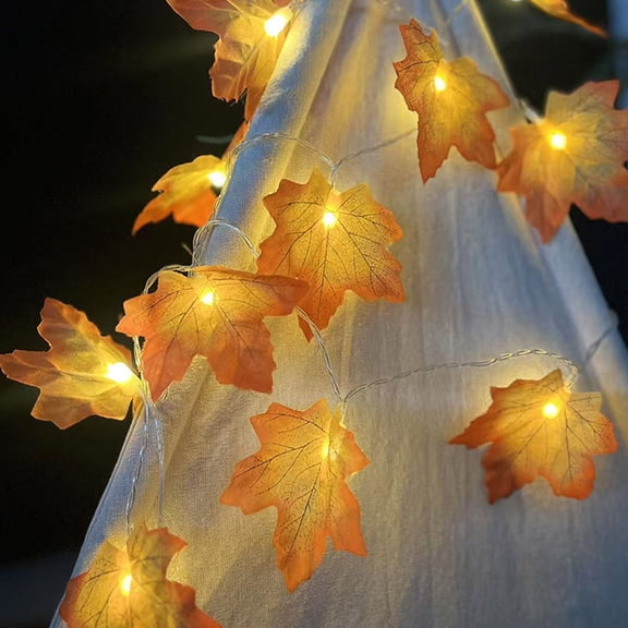 KOYPTL Fall Maple Leaves Garland with Led Lights Autumn Fairy Light Battery Operated Waterproof Hanging Thanksgiving String Light for Indoor Outdoor,Christmas Decorations for Home Decor Yellow