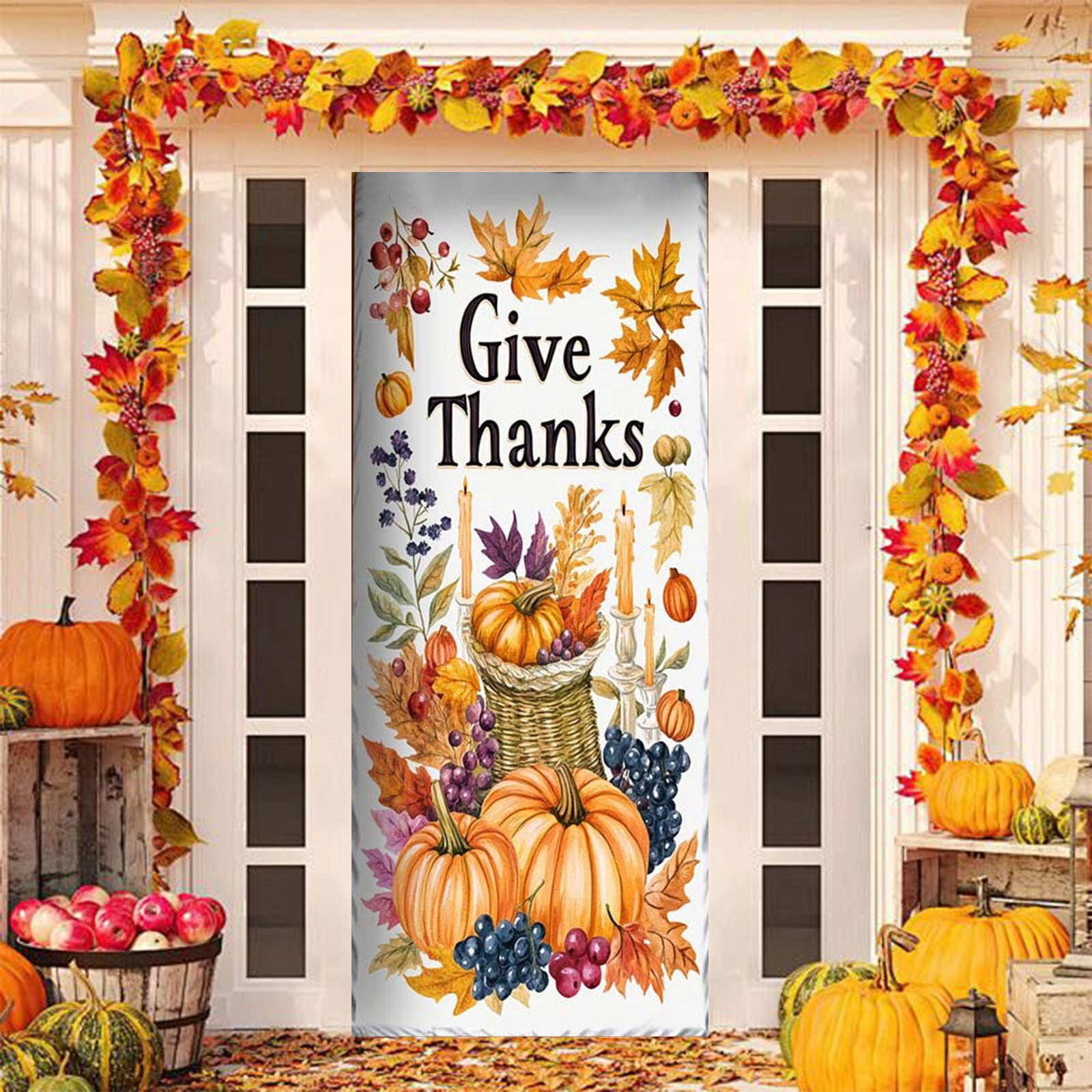KOYPTL Fall Thanksgiving Door Cover Decorations,Autumn Maple