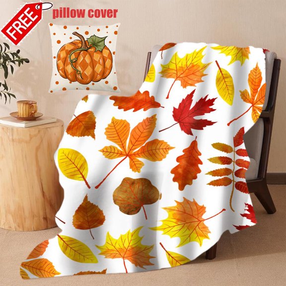 KOYPTL Fall Throw Blanket Fall Decorations for Home Autumn Pumpkin Maple Leaves Blanket for Couch-Soft and Cozy,Flannel Seasonal Bedding Blanket for Halloween Thanksgiving Bed Indoor Decor 28*40 Inch