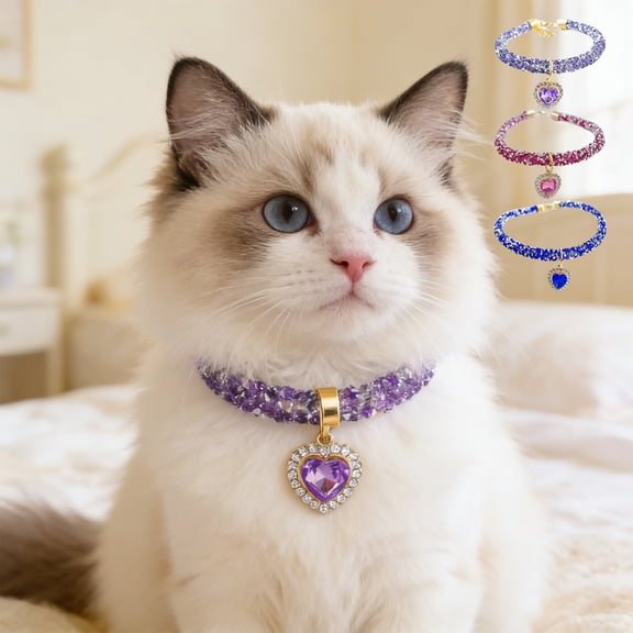 KOYPTL Fashion Dog Collar with Bling Diamonds & Heart Charm Adjustable PU Leather Neckband for Small Dogs Cats Accessories and Jewelry for Dogs Pet Supplies Holiday Birthday Gifts for Pets Dogs Cats