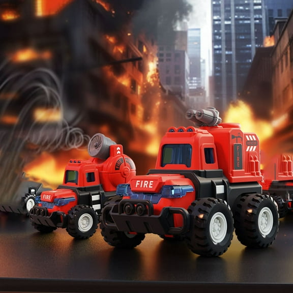 KOYPTL Fire Trucks Toys for Toddlers Kids 2-4 Years, Press and Go Cars for Toddlers Boys Girls with Flexible Joints,Press Engineering Vehicle for Boys Girls Christmas Stocking Stuffers Birthday Gifts
