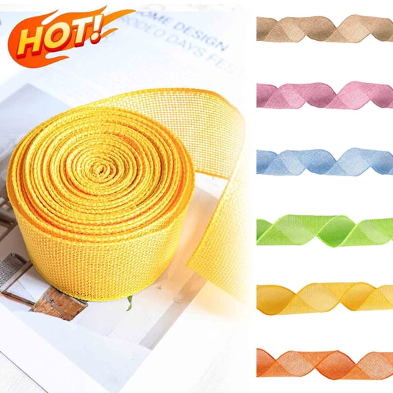 KOYPTL Flax Easter Ribbons for Wreath 16 Yards,Easter Solid Textured Burlap Edge Wrapped Ribbon Bows for Easter Spring Holiday Gift Wrapping Home Party Decorations DIY Bows Tree Crafts Supplies Gold