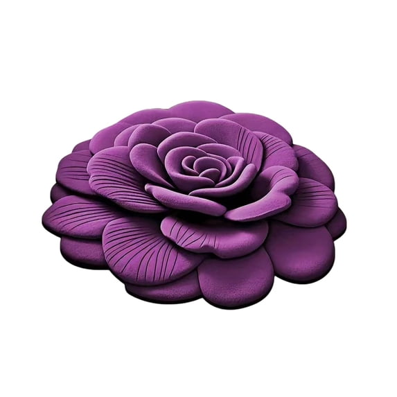 KOYPTL Flower Shaped Christmas Rug 24 Inch 3D Bathroom Door Mat Aesthetic Cute Flower Round Area Rug Non Slip Soft Fluffy Xmas Front DoorMat for Indoor Outdoor Home Decor(Purple)