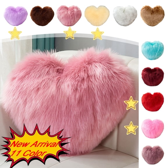 KOYPTL Fluffy Heart Pillows Cute Throw Pillows for Home Decor Anniversary Christmas Birthday Mother's Day Valentines Day Best Gifts for Women Wife Girlfriend Mother Father Girls Boys Friends White