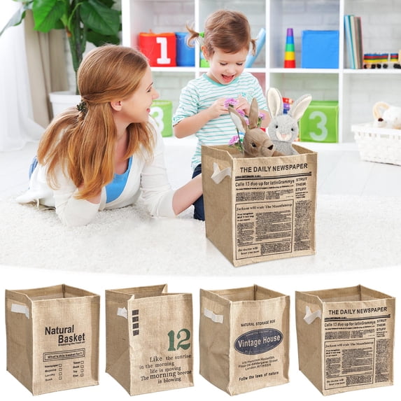 KOYPTL Foldable Storage Bag for Toys Open-Top Canvas Storage Bag with Reinforced Handles Natural Basket Organizer&Container for Book Towels Laundry