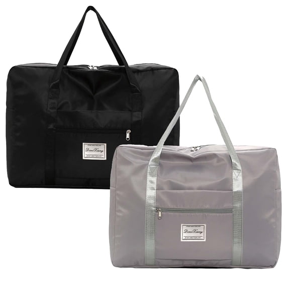 KOYPTL Foldable Travel Bag 2 Pack,Waterproof Travel Duffel Bag,Women Ladies Man large Canvas Durable Weekender Bag Luggage Sport Gym Overnight Carry-on Tote Duffel in Trolley Handle 16.9x5.5x13.38In