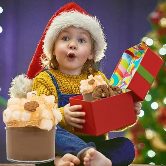 KOYPTL Fruit Prefilled Clear Slime for Toddlers 8 9 10 12 Years Old,Non-Sticky Stress Relief Toy Gifts for Girls Boys Friends Christmas Stocking Stuffers Birthday Party Class Favors-300ml Coffee