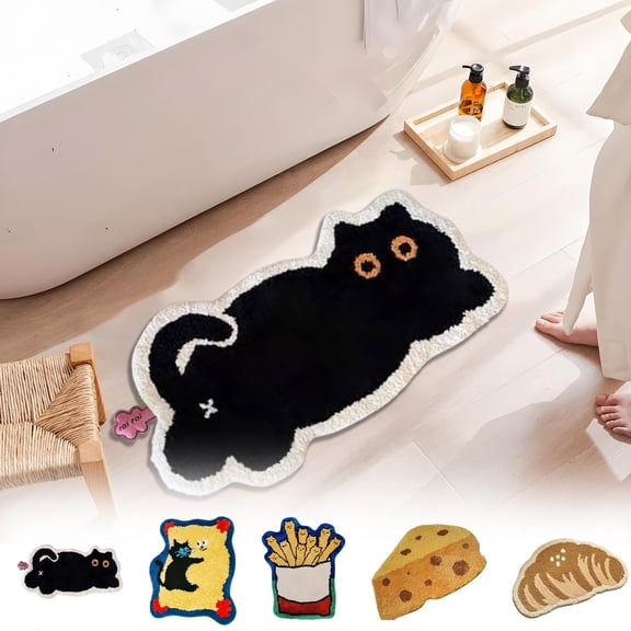 KOYPTL Funny Bathroom Rugs Cute Croissant Shape Washable Accent Home Decoration Rugs Non-Slip Fluffy Small Bath Rugs for Sink Bathroom Bedroom Kids Room Soft Absorbent Area Rug