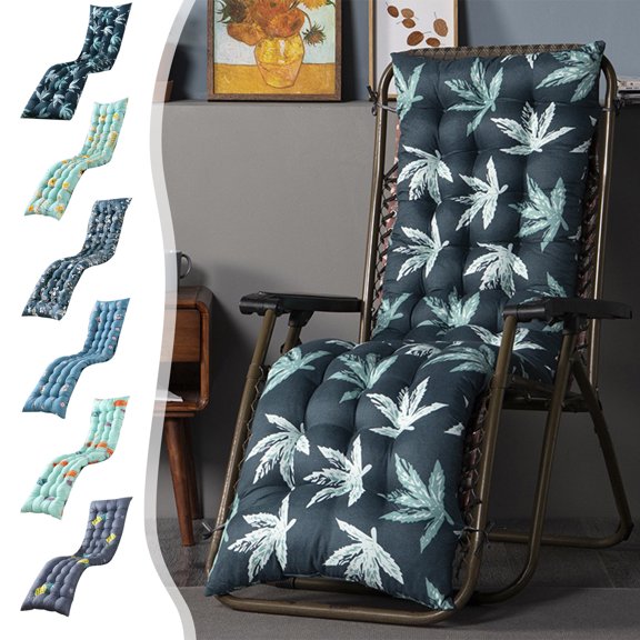 KOYPTL Garden Sun Lounger Cushions Thick Garden Recliner Chair Replacement Floral Printed Anti-Slip Cushion with Ties for Indoor Outdoor Patio Yard Beach 120*48cm