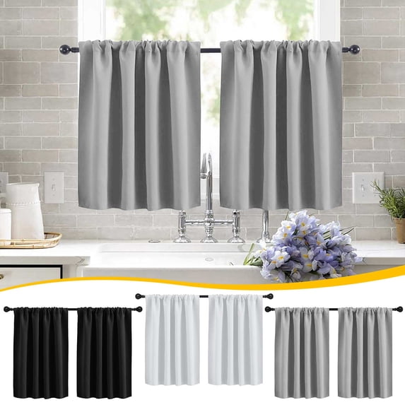 KOYPTL Gray Short Blackout Curtains 2 Panels Set,Small Kitchen Partition Curtain Tier Rod Pocket Privacy Half Window Curtains for Bathroom Basement Cafe Cabinet Camper RV Bunk 30"W x 36"L