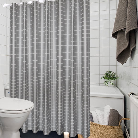 KOYPTL Grey Grid Shower Curtain,59x71 Inch Solid Color 10 Hooks Required,Thickened Lightweight Waterproof Bathroom Shower Showroom Inner Curtain with Rustproof Metal Grommet Holes