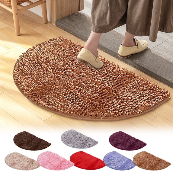 KOYPTL Half Circle Bath Mat for Home Decor Absorbent Rubber Backing Floor Mats Fast Drying Non Slip Soft Half Round Bath Rug for Bathroom Bathtub Household 40x60cm