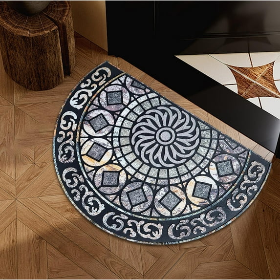 KOYPTL Half Round Doormat Floor Mat Bohemian-Style,Bathroom Rugs Non-Slip Backing for Garage Laundry Kitchen,Bathroom Runner Rug Household Absorbent Carpet Runner for Entryway Front Door 23.6"x35.4"