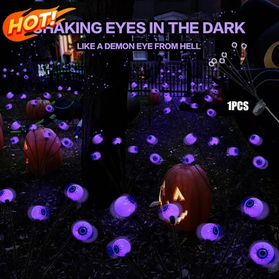 KOYPTL Halloween Decorations Outdoor Solar Scary Eyeball Stake Lights Waterproof Lights (6 Heads) Purple Eyeball Swaying Firefly Light,Halloween Path Lights for Garden Yard Patio Party Decor 27.56" H