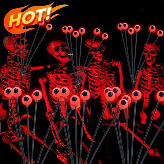 KOYPTL Halloween Decorations Outdoor Solar Scary Eyeball Lights Waterproof Lights,Red Eyeball Swaying Firefly Light,Halloween Path Lights for Garden Yard Patio Party Decoration