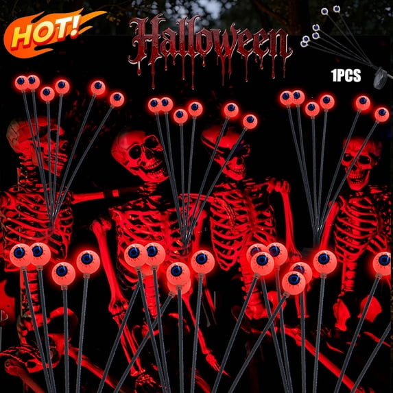 KOYPTL Halloween Decorations Outdoor Solar Scary Eyeball Stake Lights Waterproof Lights (6 Heads) Red Eyeball Swaying Firefly Light,Halloween Path Lights for Garden Yard Patio Party Decor 28.74" H