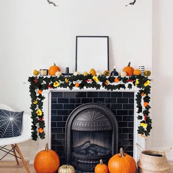KOYPTL Halloween Fall Decor - Fall Garland - Autumn Maples Leaf Pumpkin Garland - ThanksgivingMantle Fireplace Farmhouse Harvest fall Decorations for Home Outdoor Indoor Porch