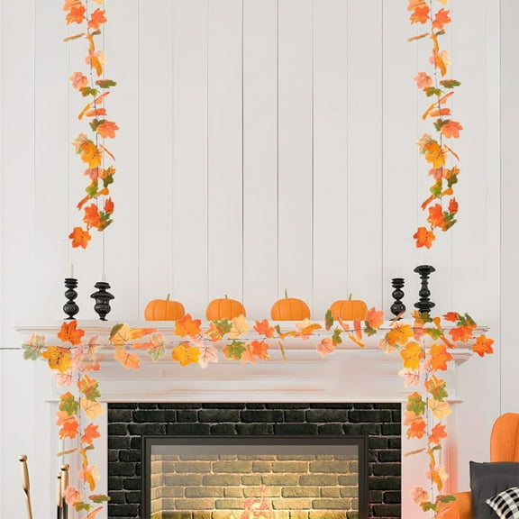 KOYPTL Halloween Fall Maple Leaves Garland, Artificial Maple Leaf Autumn Garland Hanging Fall Vines Table Decorations Front Door Fall Decor Thanksgiving Decorations Decor Outside Indoor Decor