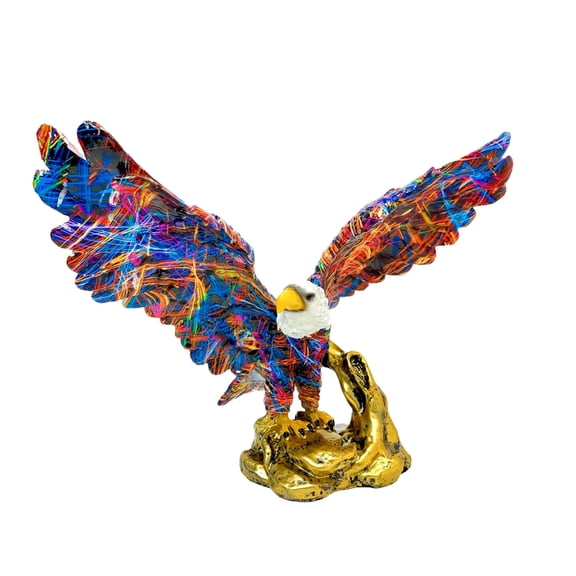 KOYPTL Handcrafted Standing Perching Bald Eagle Resin Statue,Eagle Sculpture Modern Graffiti Ornament for Home Office Figurine Bookshelf Decor Housewarming Gift 13.4x7.3x10In