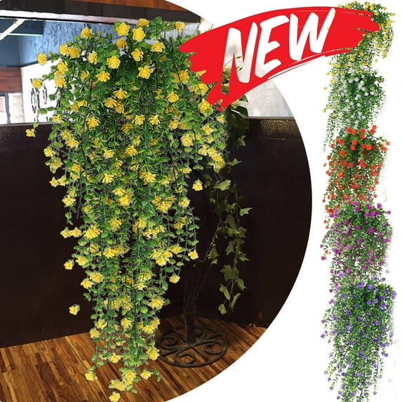 KOYPTL Hanging Artificial Flowers for Outdoors, Fake Flowers for Front Porch Garden Wedding, UV Resistant Simulated Chlorophytum Flowers Vines Spring Summer Indoor Outdoor Decorations, White